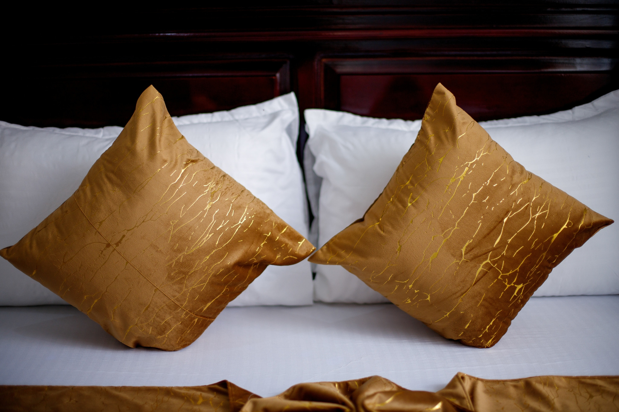 Luxurious golden decorative pillows