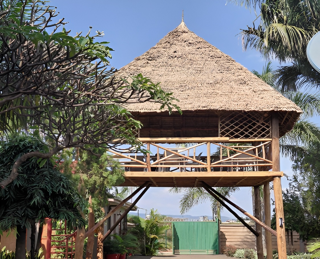 Traditional Kili View Point with thatched roof structure